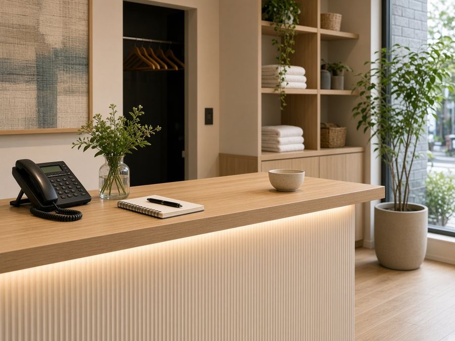 Contact desk at Studio Keenspring in Fukuoka